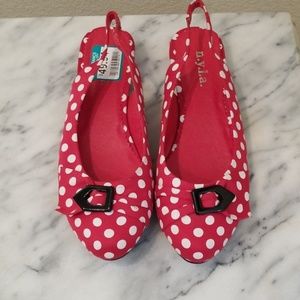 N.Y.L.A. Shoes Red/White Polka dot Sz 9 Sling Back